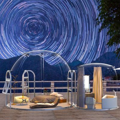 Vista panorámica Casas de contenedores Cúpula Vista de estrellas Casa transparente al aire libre y salón de sol de plástico