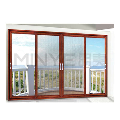 Puerta de vidrio Puertas correderas de aluminio de grano de madera con vidrio doblemente templado y buen sellado