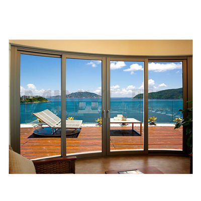 Puerta de vidrio Puertas correderas de aluminio de grano de madera con vidrio doblemente templado y buen sellado