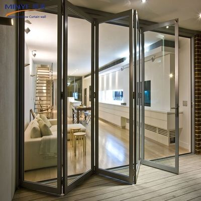Puerta doble de cristal exterior de aleación de aluminio con revestimiento en polvo y diseño plegable