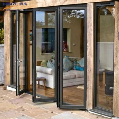 Puerta doble de cristal exterior de aleación de aluminio con revestimiento en polvo y diseño plegable