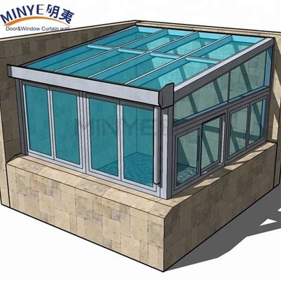 Casa de vidrio para todas las estaciones con techo plano y techo aislado de aluminio