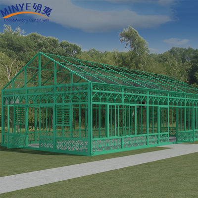 Casa de vidrio para todas las estaciones con techo plano y techo aislado de aluminio