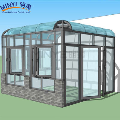 Casa de vidrio para todas las estaciones con techo plano y techo aislado de aluminio