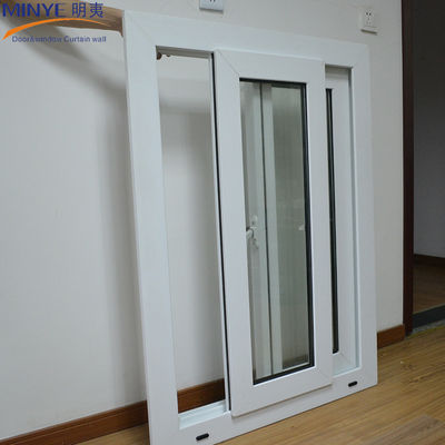 Función a prueba de viento Vidrio doble corredero UPVC Ventanas verticales con ventaja de ahorro de energía