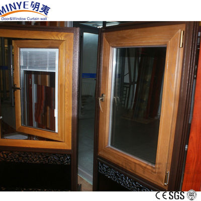 Ventana de aluminio revestido de madera con diseño de parrilla de 1,4 mm y espesor de perfil de 14 mm