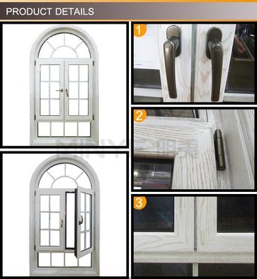 Ventana de aluminio revestido de madera con diseño de parrilla de 1,4 mm y espesor de perfil de 14 mm