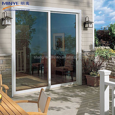 Diseño moderno exterior impermeable UPVC PVC francés puerta corredera de vidrio patio para villas