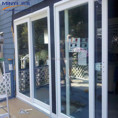 Diseño moderno exterior impermeable UPVC PVC francés puerta corredera de vidrio patio para villas