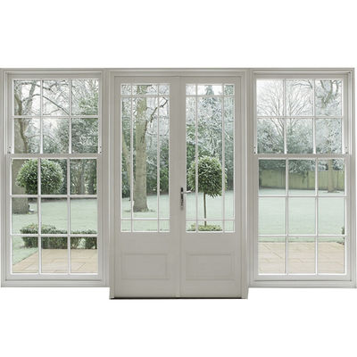 Puerta de entrada de vidrio doble de PVC y UPVC de jardín moderno en color de madera natural con materiales
