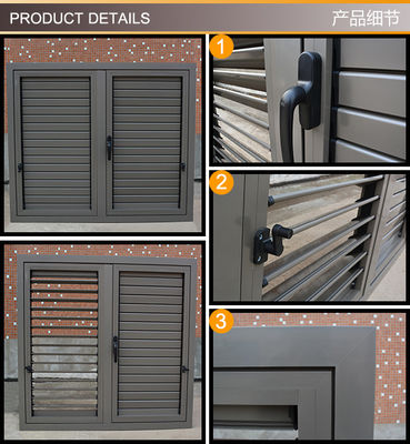 Ventana de aluminio de carcasa de rendimiento duradero de apertura vertical con persiana de mango