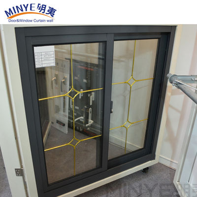 Ventana corredera de recepción de vidrio de doble cristal con construcción de perfil de aluminio