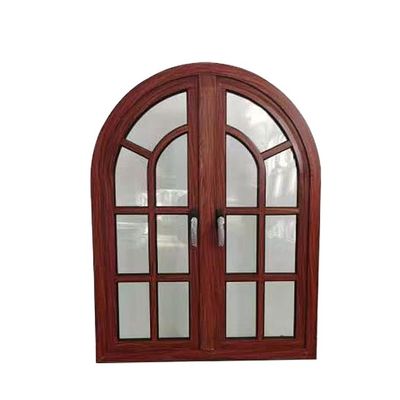 Ventana de forma de arco semicircular de aluminio de grano de madera con patrón de apertura horizontal