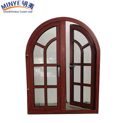 Ventana de forma de arco semicircular de aluminio de grano de madera con patrón de apertura horizontal