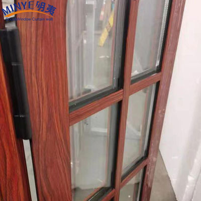 Ventana de forma de arco semicircular de aluminio de grano de madera con patrón de apertura horizontal