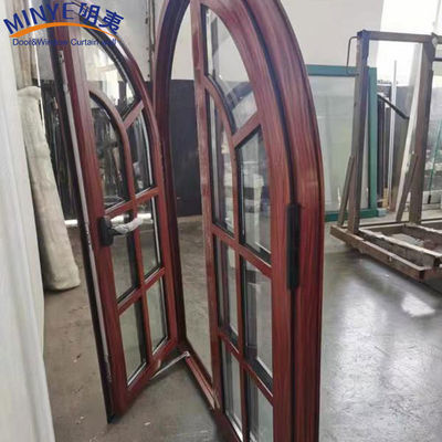 Ventana de forma de arco semicircular de aluminio de grano de madera con patrón de apertura horizontal
