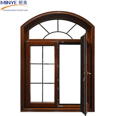 Ventanas de arco de aluminio con marco de madera y patrón de apertura horizontal en el diseño moderno