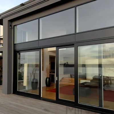 Puerta corredera de patio de aluminio de acabado liso recubierta con vidrio de templado simple o doble