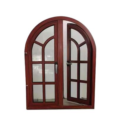 Ventana de revestimiento de aluminio de perfil medio redondo con diseño de grano de madera