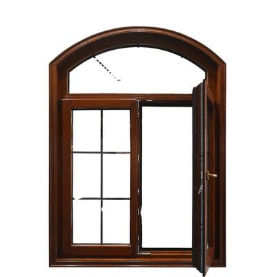 Ventana de revestimiento de aluminio de perfil medio redondo con diseño de grano de madera