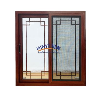 Ventana corredera de aluminio de diseño de grano de madera con vidrio doble templado y espaciador incorporado