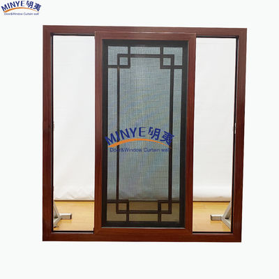 Ventana corredera de aluminio de diseño de grano de madera con vidrio doble templado y espaciador incorporado