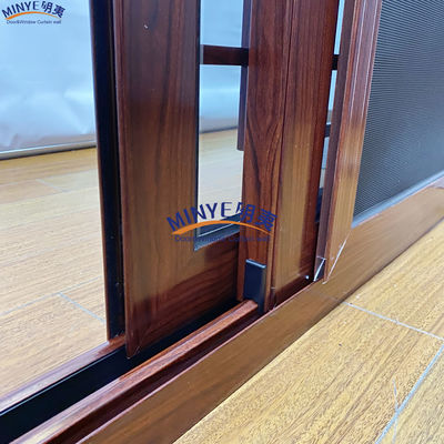 Ventana corredera de aluminio de diseño de grano de madera con vidrio doble templado y espaciador incorporado