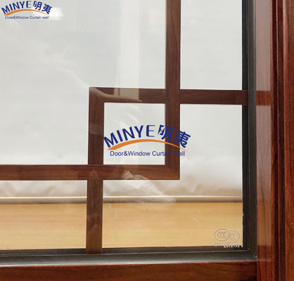 Ventana corredera de aluminio de diseño de grano de madera con vidrio doble templado y espaciador incorporado
