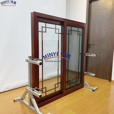 Ventana corredera de aluminio de diseño de grano de madera con vidrio doble templado y espaciador incorporado