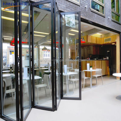 Puerta plegable de aluminio recubierta en polvo de alto costo con vidrio doble templado