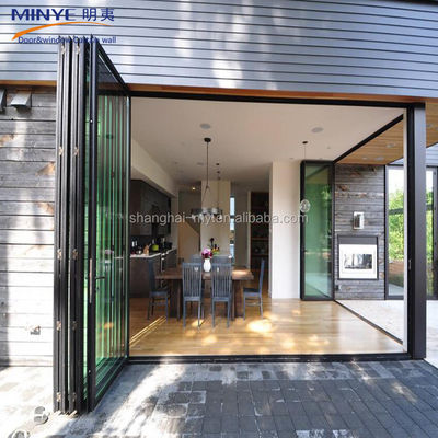 Puerta plegable de aluminio recubierta en polvo de alto costo con vidrio doble templado