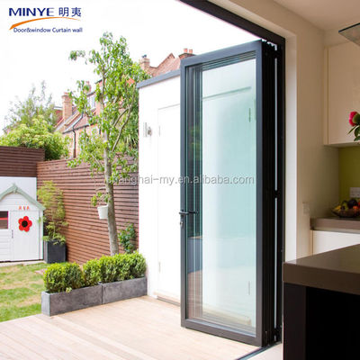Puerta plegable de aluminio recubierta en polvo de alto costo con vidrio doble templado