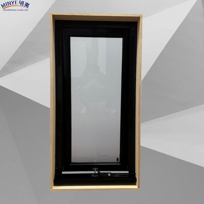 Ventana de toldo de corte térmico de marco de aluminio con vidrio doble templado y submarco de madera