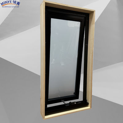 Ventana de toldo de corte térmico de marco de aluminio con vidrio doble templado y submarco de madera