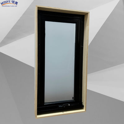 Ventana de toldo de corte térmico de marco de aluminio con vidrio doble templado y submarco de madera