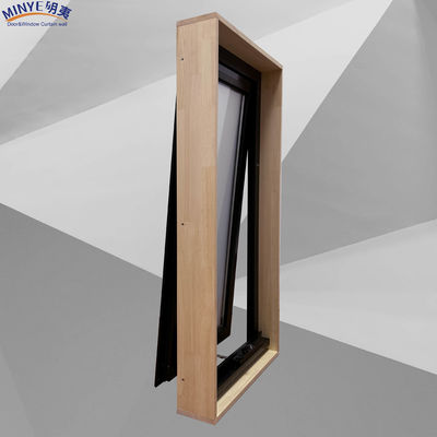 Ventana de toldo de corte térmico de marco de aluminio con vidrio doble templado y submarco de madera