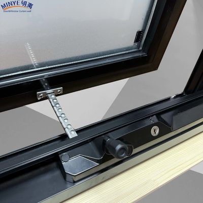 Ventana de toldo de corte térmico de marco de aluminio con vidrio doble templado y submarco de madera