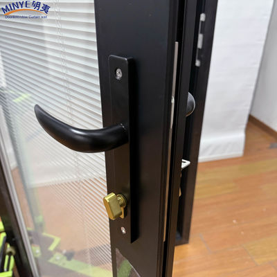 Puerta de vidrio de aluminio con persiana interna y vidrio doble templado