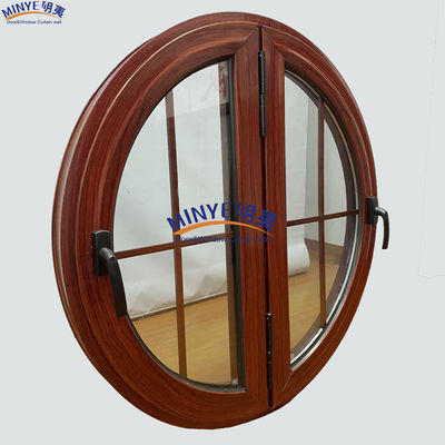 Ventana de revestimiento redondo de aluminio con grano de madera y revestimiento anodizado