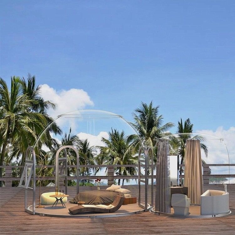 Vista panorámica Casas de contenedores Cúpula Vista de estrellas Casa transparente al aire libre y salón de sol de plástico