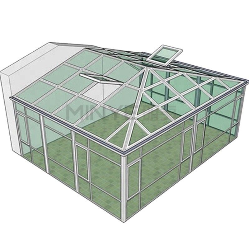 OEM/ODM Balcón Sala de sol de vidrio con diseño de techo inclinado y espesor de vidrio de 5 mm 9Ar 5 mm