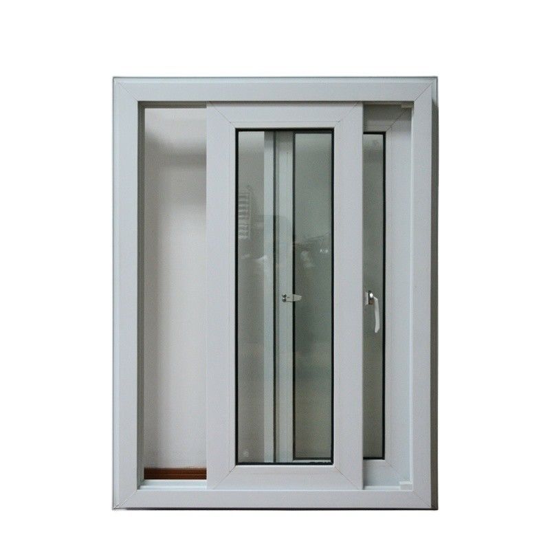 Función a prueba de viento Vidrio doble corredero UPVC Ventanas verticales con ventaja de ahorro de energía
