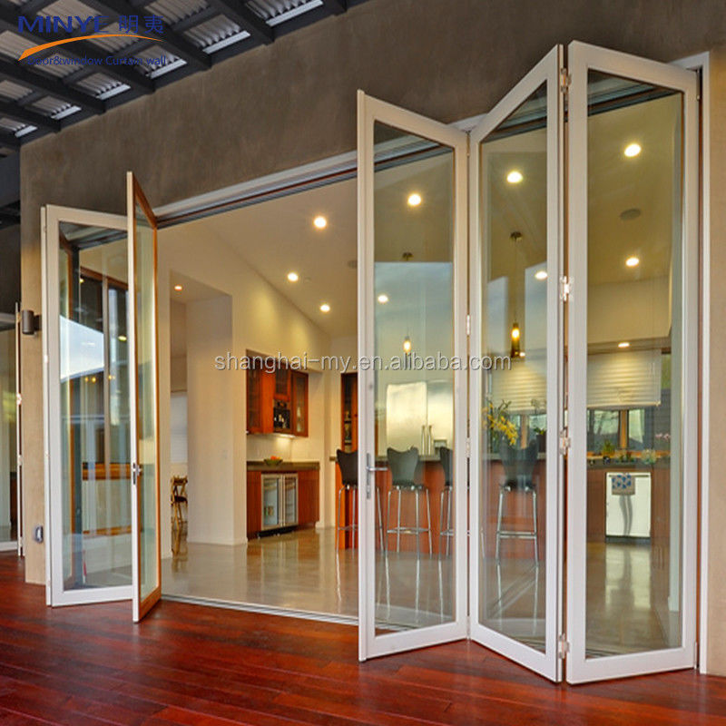 Puerta plegable de aluminio recubierta en polvo de alto costo con vidrio doble templado